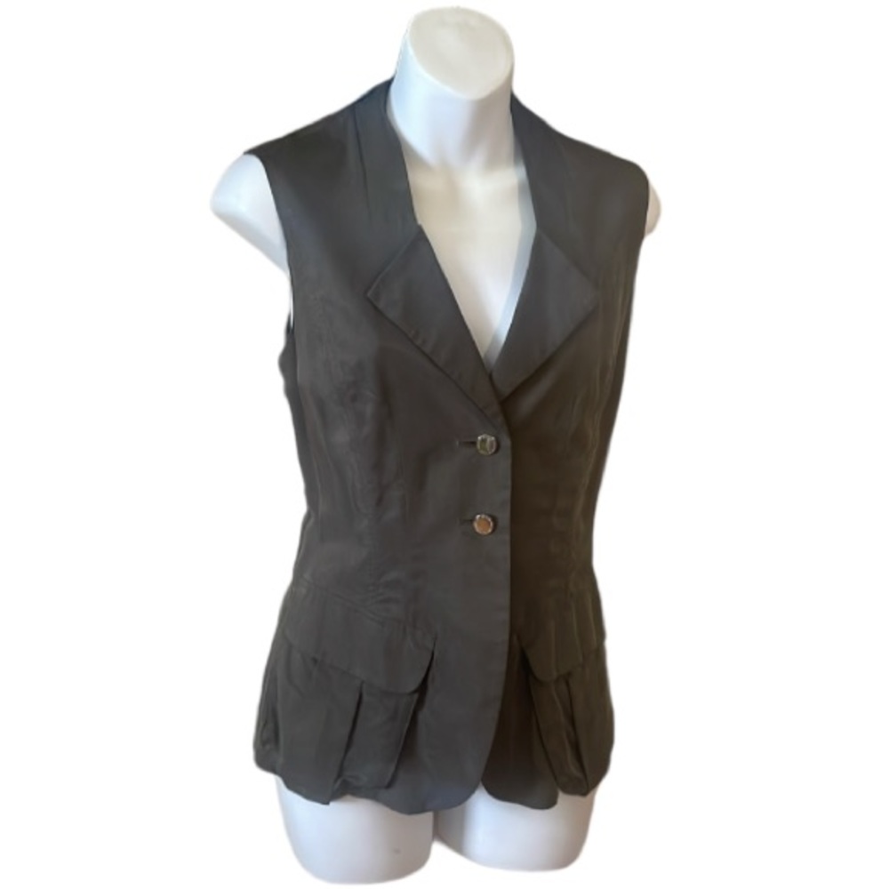 Karen Millen Army Green Faux Silk Vest Size 6